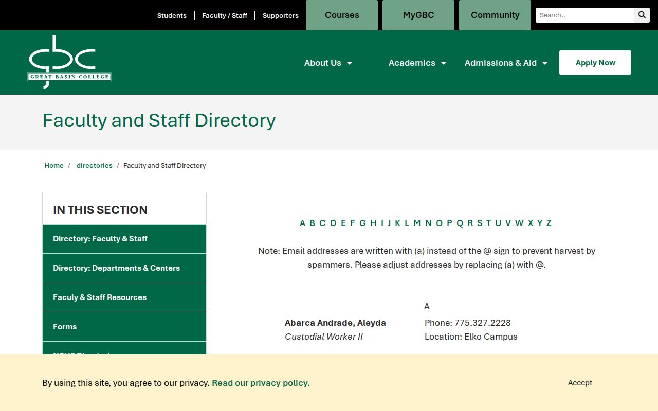Elko people search in the Great Basin College directory