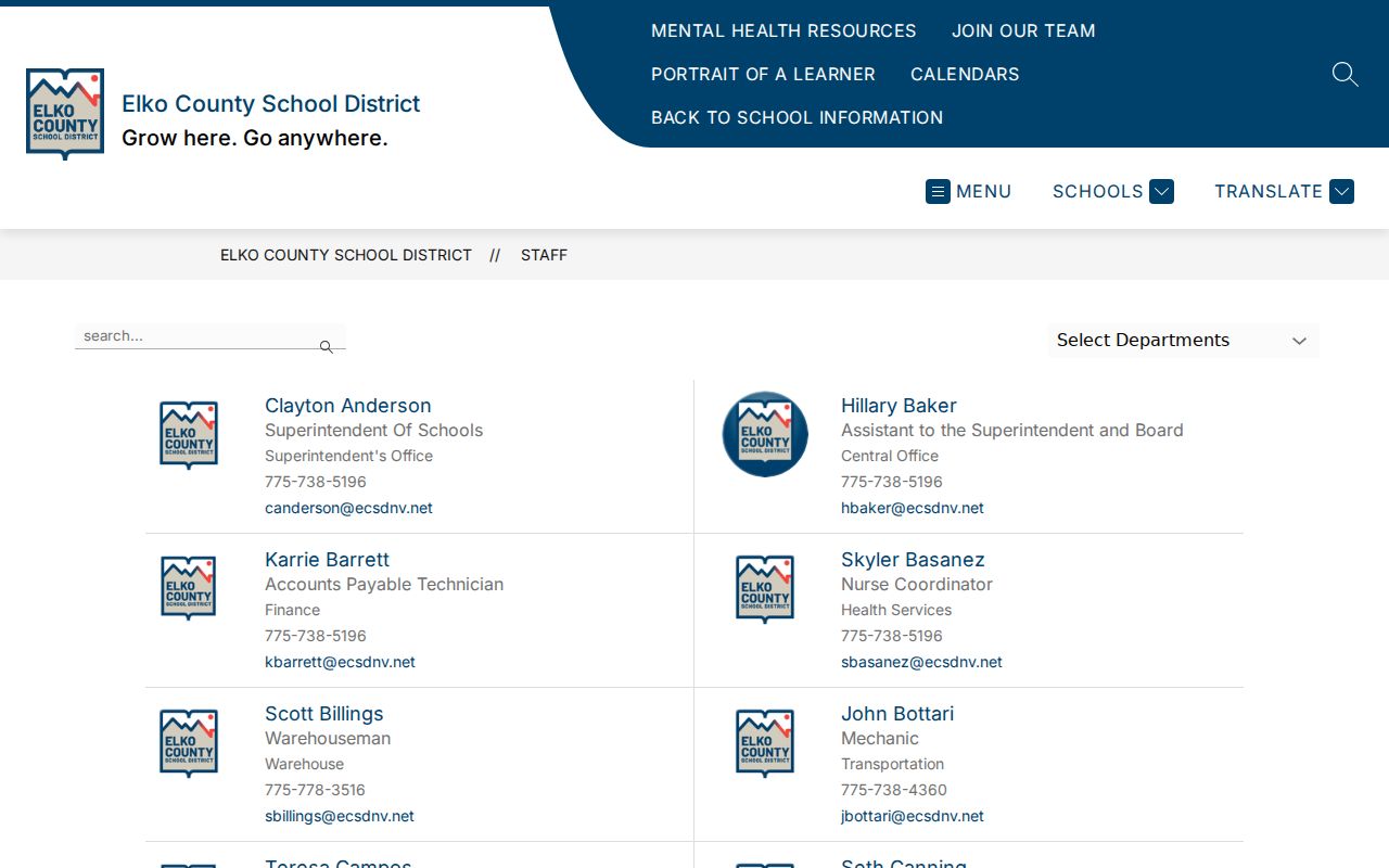 Elko people directories search for Elko County School District staff