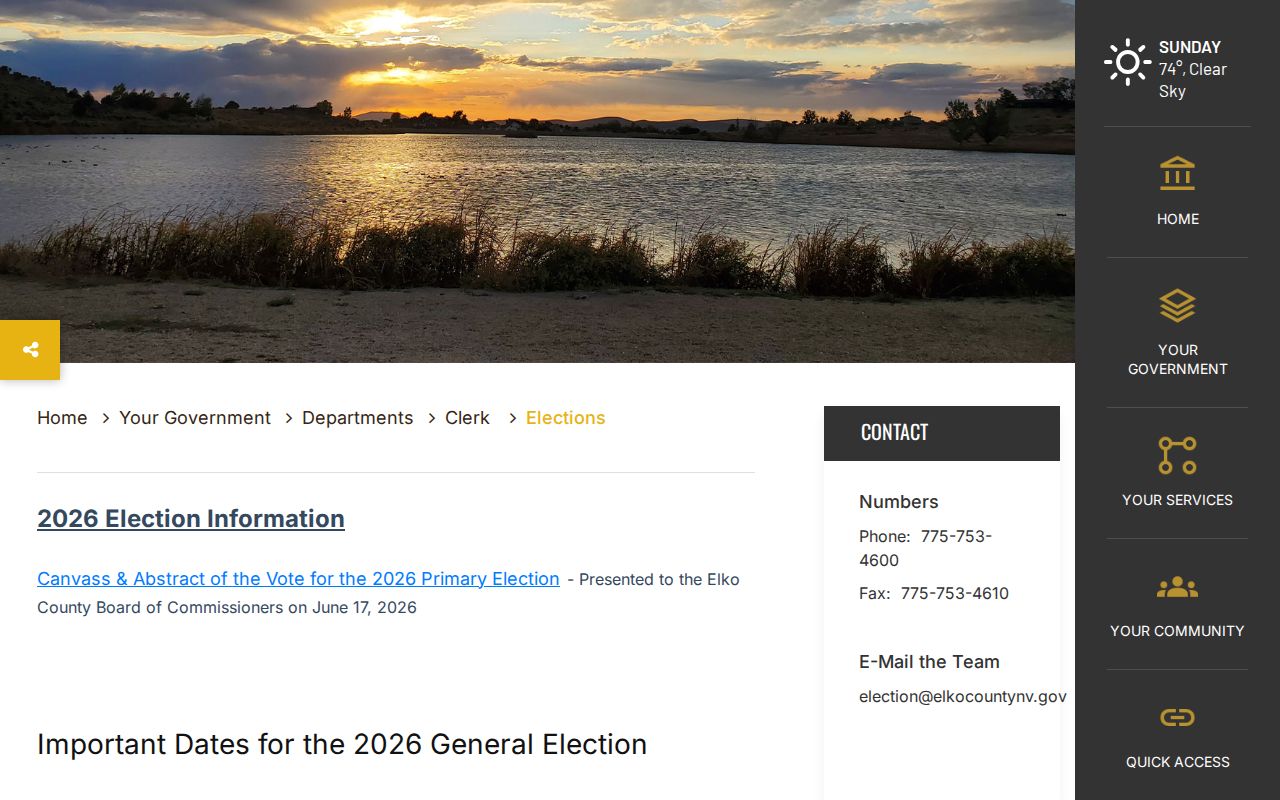 Elko voter registration records and County Clerk elections information